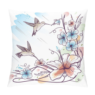 Personality  Humming-birds And Tropical Flowers Pillow Covers
