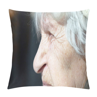 Personality  Profile Of Old Talking Woman. Close-up Pillow Covers
