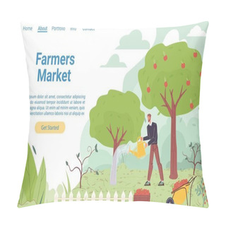 Personality  Flat Cartoon Farmer Character Grows Crops, Vector Landing Page Concept Pillow Covers