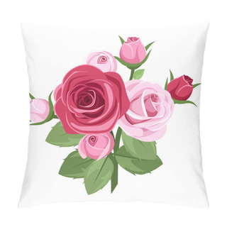 Personality  Red And Pink Roses. Vector Illustration. Pillow Covers