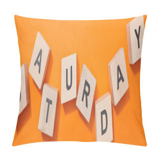 Personality  Panoramic Shot Of Wooden Cubes With Letters On Orange Surface Pillow Covers