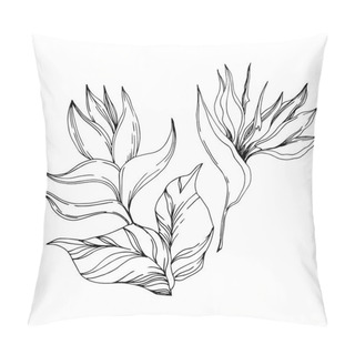 Personality  Vector Palm Beach Tree Leaves Jungle Flowers. Black And White Engraved Ink Art. Isolated Flower Illustration Element. Pillow Covers