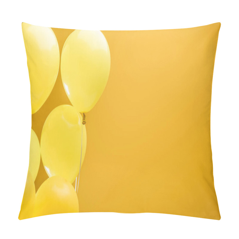 Personality  festive minimalistic decorative balloons on yellow background with copy space pillow covers