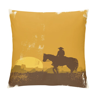 Personality  Silhouette Of Cowboy Riding A Horse At Sunset Pillow Covers
