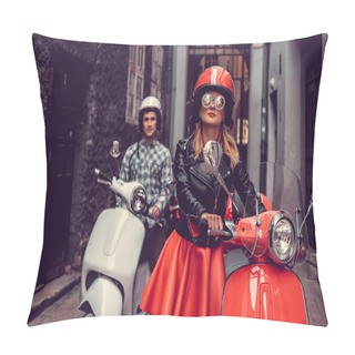 Personality  Male And Female On Motor Scooters Pillow Covers