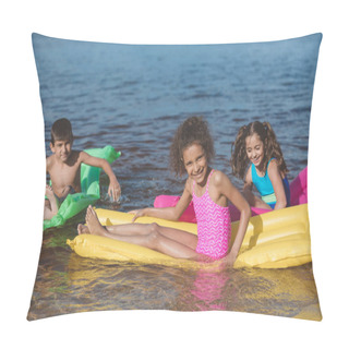 Personality  Multiethnic Children On Inflatable Mattresses Pillow Covers