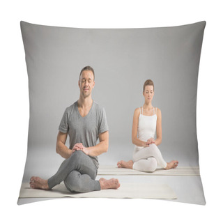 Personality  Man And Woman Practicing Yoga Pillow Covers