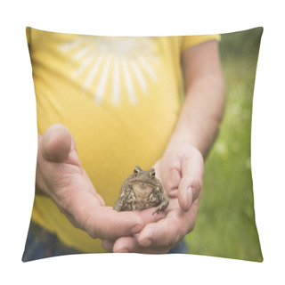 Personality  Man Holding Large Bullfrog Pillow Covers