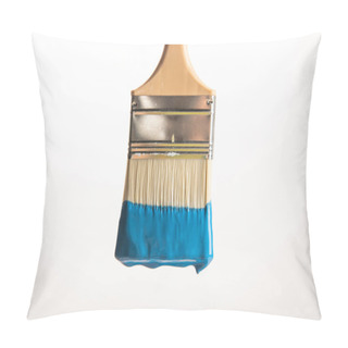 Personality  Wooden Brush With Blue Paint Isolated On White Pillow Covers