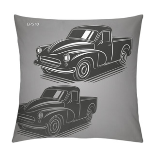 Personality  Old Retro Farmer Pickup Truck Vector Illustration Icon. Pillow Covers