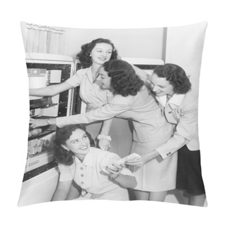 Personality  Four Women Taking Things From A Refrigerator Pillow Covers