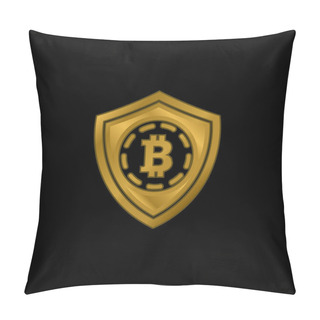 Personality  Bitcoin Safety Shield Symbol Gold Plated Metalic Icon Or Logo Vector Pillow Covers