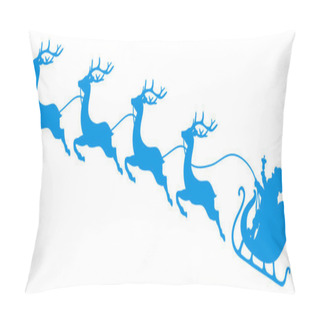 Personality  Silhouette Blue Christmas Sleigh Santa And Four Flying Reindeers Pillow Covers