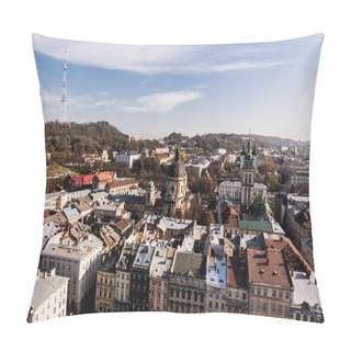 Personality  Aerial View Of City With Dominican Church, Carmelite Church And Tv Tower On Castle Hill, Lviv, Ukraine Pillow Covers