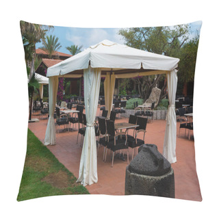 Personality  Chairs And Tables Under Gazebo With White Tent Pillow Covers
