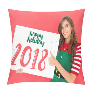 Personality  Woman In Elf Costume With Banner Pillow Covers