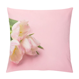 Personality  Spring Flower Pink Tulips On The Pink Background With Copyspace. Theme Of Love, Mother's Day, Women's Day Side View Pillow Covers