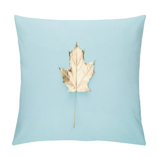 Personality  Top View Of Autumnal Golden Maple Leaf On Blue Background Pillow Covers