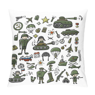 Personality  Set Of Military Icons, Sketch For Your Design Pillow Covers