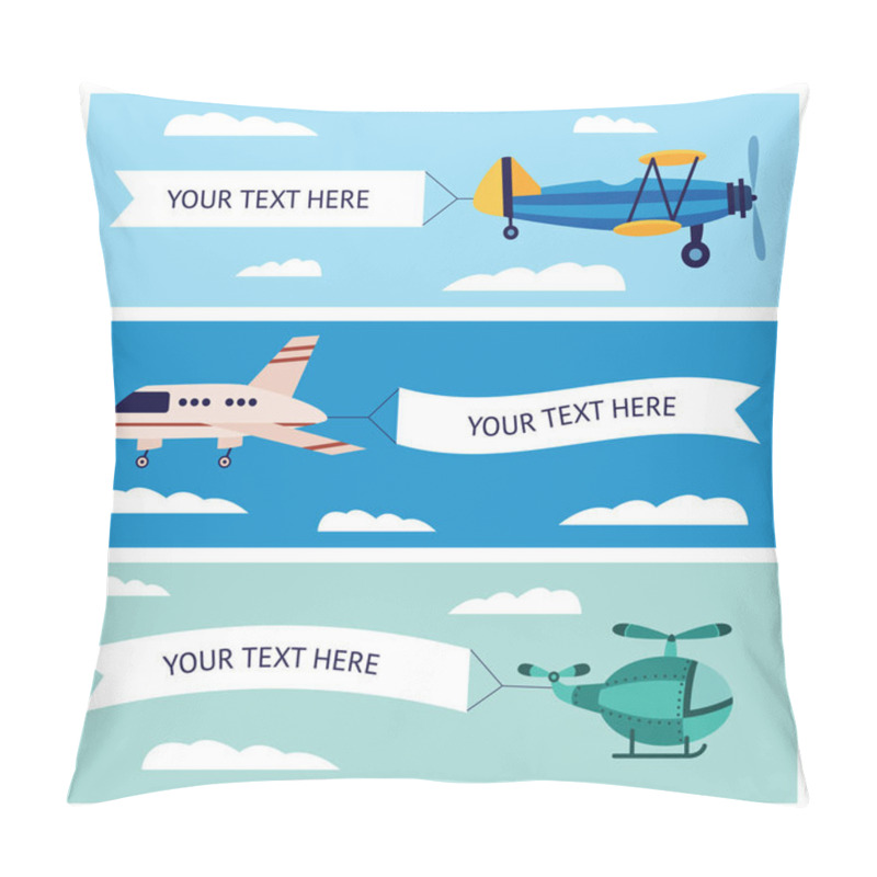 Personality  Set Of Banners With Airplane On The Sky With A Sign Pillow Covers