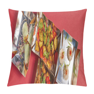 Personality  Panoramic Crop Of Delicious Chinese Food In Takeaway Boxes On Red  Pillow Covers