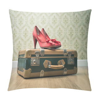 Personality  Vintage Suitcase And Red Shoes Pillow Covers