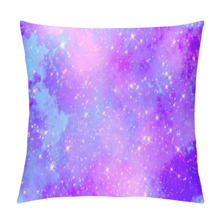 Personality  Blue Magenta Multicolored Space Bright Festive Magic Background With Many Stars And Clouds. Universal Festive Cheerful Positive Background. Pillow Covers