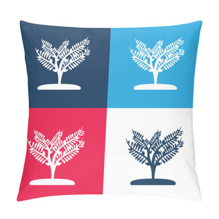 Personality  Big Plant Like A Small Tree Blue And Red Four Color Minimal Icon Set Pillow Covers