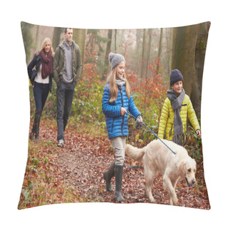 Personality  Family Walking Dog Through  Forest Pillow Covers