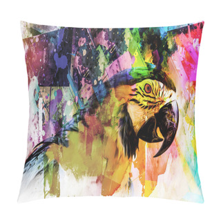 Personality  Abstract Colored Parrot With Colorful Paint Splashes On Background Pillow Covers