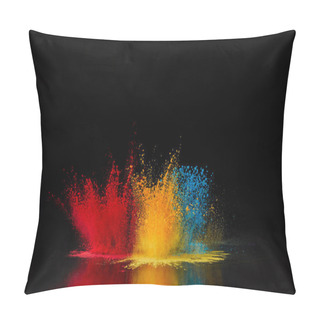 Personality  Red, Blue And Yellow Holi Powder Explosion On Black, Hindu Spring Festival Pillow Covers