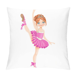 Personality  Brunette Ballerina Girl Dancing In Pink Dress Isolated On A Whit Pillow Covers