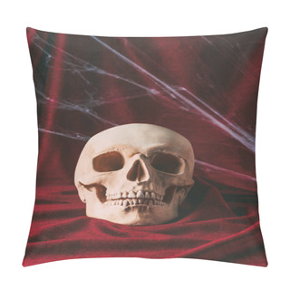 Personality  Creepy Halloween Skull On Red Cloth With Spider Web Pillow Covers