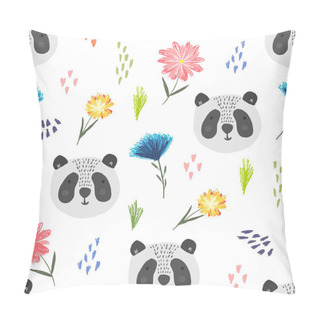 Personality  Cute Cartoon Pattern With Panda, Dots And Flowers Pillow Covers