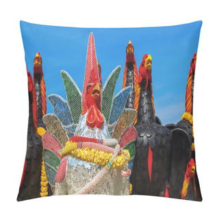 Personality  Sculptures Of Artistic Cocks In Ayutthaya, Thailand Pillow Covers
