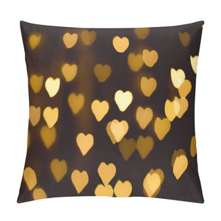 Personality  Yellow Heart Shaped Bokeh Lights On Black Backdrop Pillow Covers