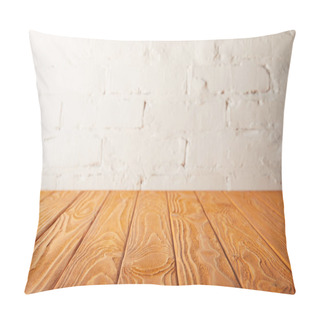 Personality  Orange Wooden Tabletop And White Wall With Bricks Pillow Covers