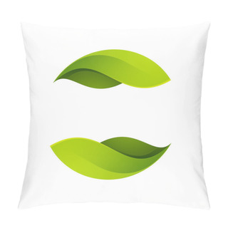 Personality  Green Leaves Icon. Ecology Sphere Logo. Pillow Covers