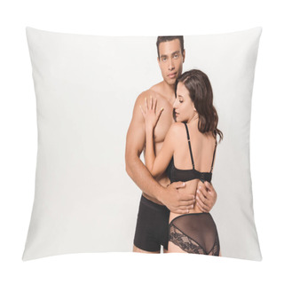 Personality  Handsome Mixed Race Man Hugging Sexy Woman Isolated On White  Pillow Covers