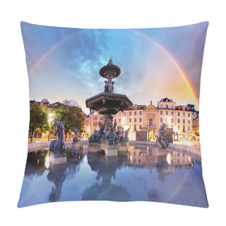 Personality  Rainbow Over  Rossio Square In Lisbon Portugal Pillow Covers