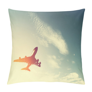Personality  Airplane Taking Off At Sunset Pillow Covers
