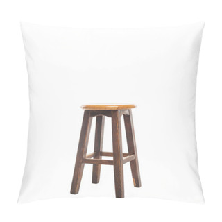 Personality  Brown Wooden Stool With Copy Space Isolated On White Pillow Covers