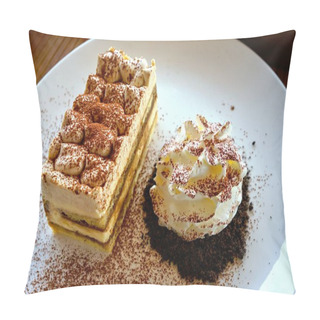 Personality  Tiramisu, Traditional Italian Dessert With Whipping Cream On  Wh Pillow Covers