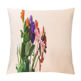 Personality  Floral Composition With Bouquet Of Colorful Flowers On Beige Background, Panoramic Crop Pillow Covers