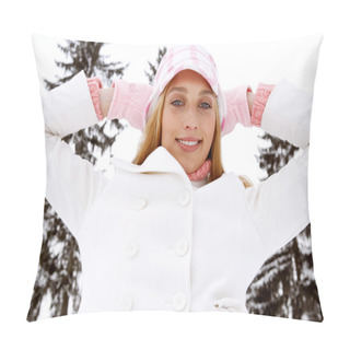 Personality  Woman In  Snowed Mountains Pillow Covers
