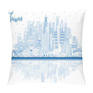 Personality  Outline Taiwan City Skyline With Blue Buildings And Reflections. Vector Illustration. Tourism Concept With Historic Architecture. Taiwan Cityscape With Landmarks. Taipei. Kaohsiung. Taichung. Tainan. Pillow Covers
