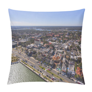 Personality  St. Augustine City Aerial View Including Plaza De La Constitucion, Cathedral Basilica Of St. Augustine And Governor House, St. Augustine, Florida, USA. Pillow Covers