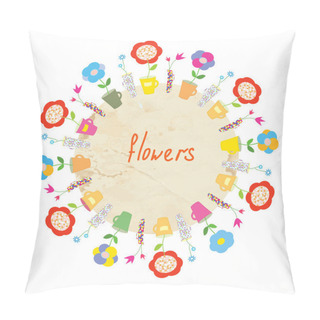 Personality  Abstract Floral Frame With Pots Pillow Covers