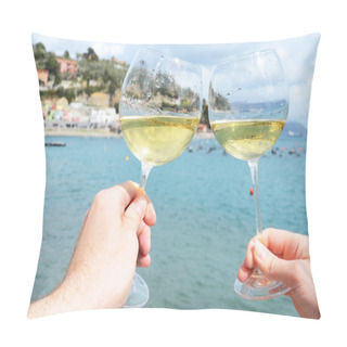 Personality  Two Wineglasses In The Hands Against The Harbour Of Portvenere, Pillow Covers