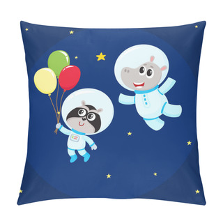Personality  Cute Animal Astronaut, Spaceman Characters, Hippo And Raccoon Wearing Spacesuits Pillow Covers